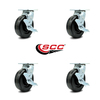 Service Caster 6 Inch Phenolic Swivel Caster Set with Roller Bearings and Brakes SCC-30CS620-PHR-TLB-4